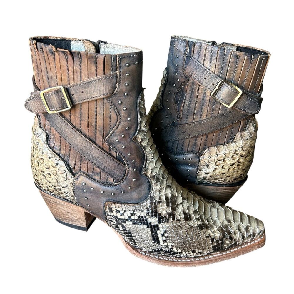 Freebird Morgan Python Snakeskin Boots Women 10 Studded Western Ankle Booties